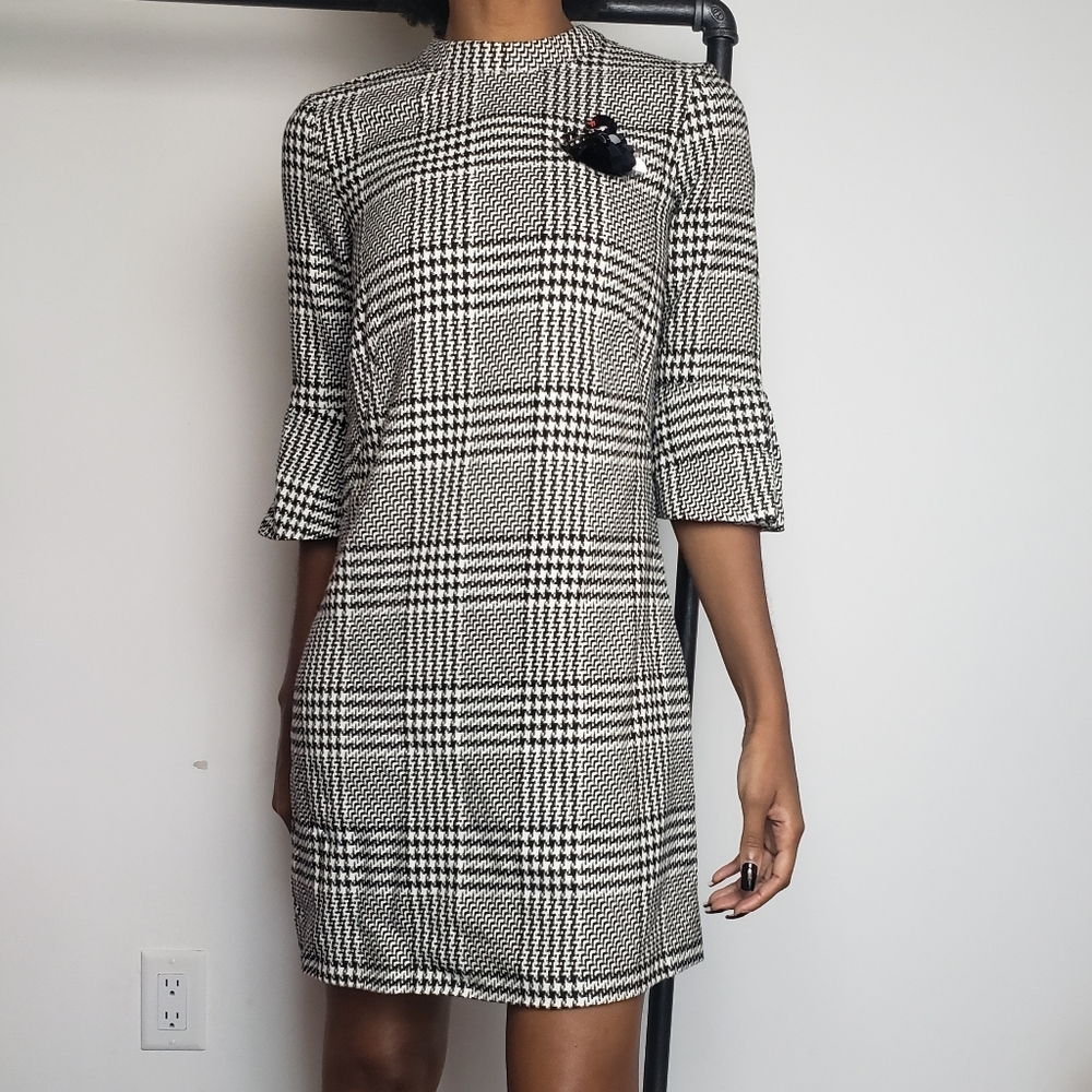Houndstooth Dress w/ Brooch
